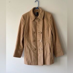 Gallery Camel Tan Wool Blend Pea Coat Double Breasted Size Medium
